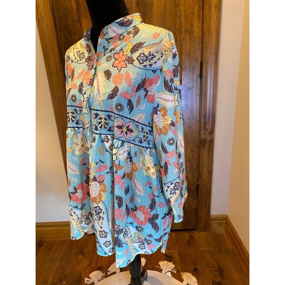 Womens Blouse Plus Size 2XL Top Boho Button Down Hi Low Silky Feel Peasant - Picture 5 of 12